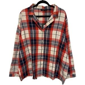 NWT WOMEN’S PLUS SIZE PRETTYLITTLETHING NAVY CHECKED LONG SLEEVE FLANNEL PJ 3XL